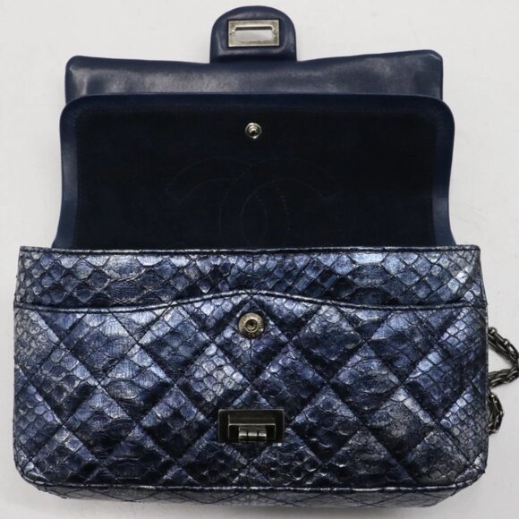 Chanel Blue/Silver Quilted Python Reissue 2.55 Classic Flap Bag 13874706 - Picture 10 of 15